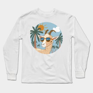 Funny goat wear sunglasses summer sunshine and palm trees Long Sleeve T-Shirt